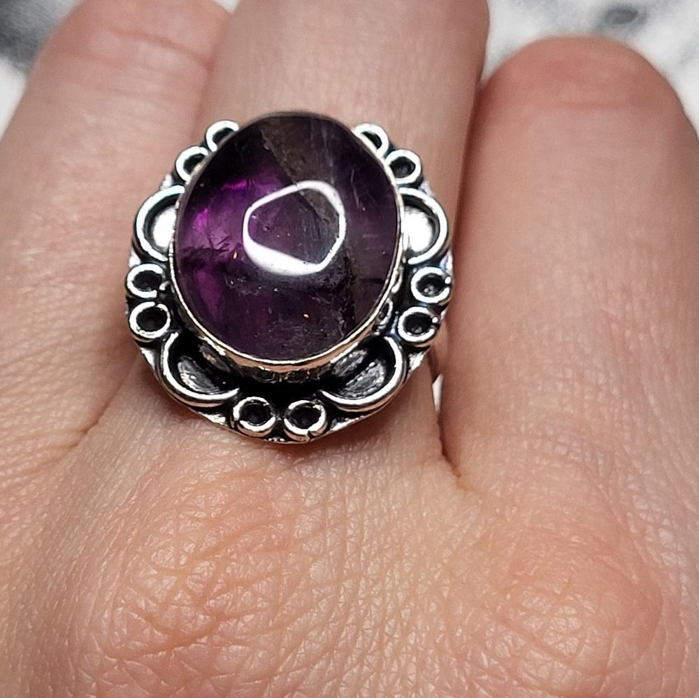 Bohemian Oval Amethyst Ring Size 8